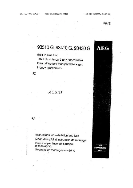 Mode d'emploi AEG-ELECTROLUX 93410 G-BN-B