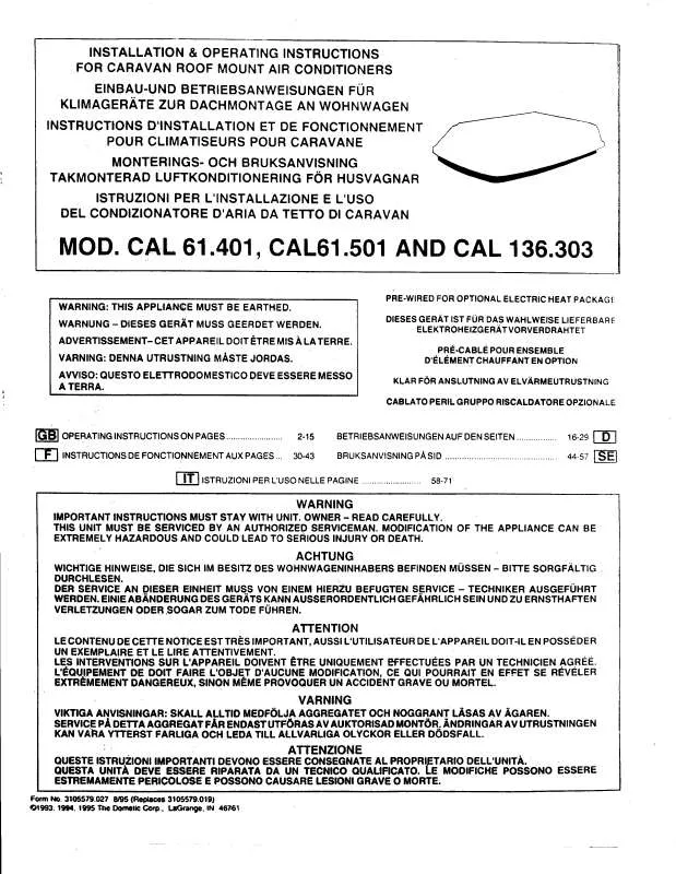 Mode d'emploi AEG-ELECTROLUX CAL61.401