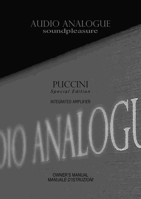Mode d'emploi AUDIO ANALOGUE PUCCINI SPECIAL EDITION