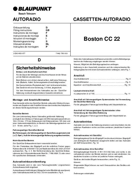 Mode d'emploi BLAUPUNKT BOSTON CC 22 QUICK-O