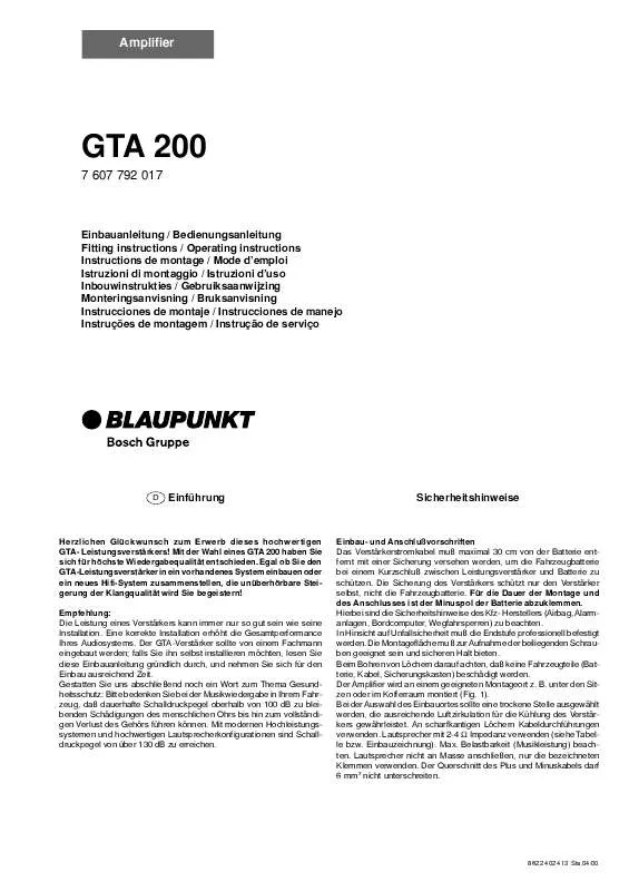 Mode d'emploi BLAUPUNKT GTA 200