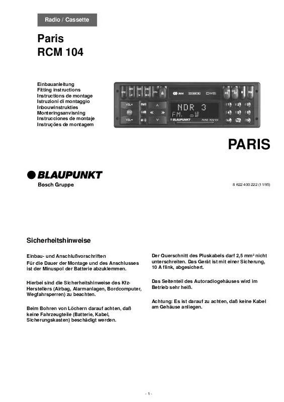 Mode d'emploi BLAUPUNKT PARIS RCM 104