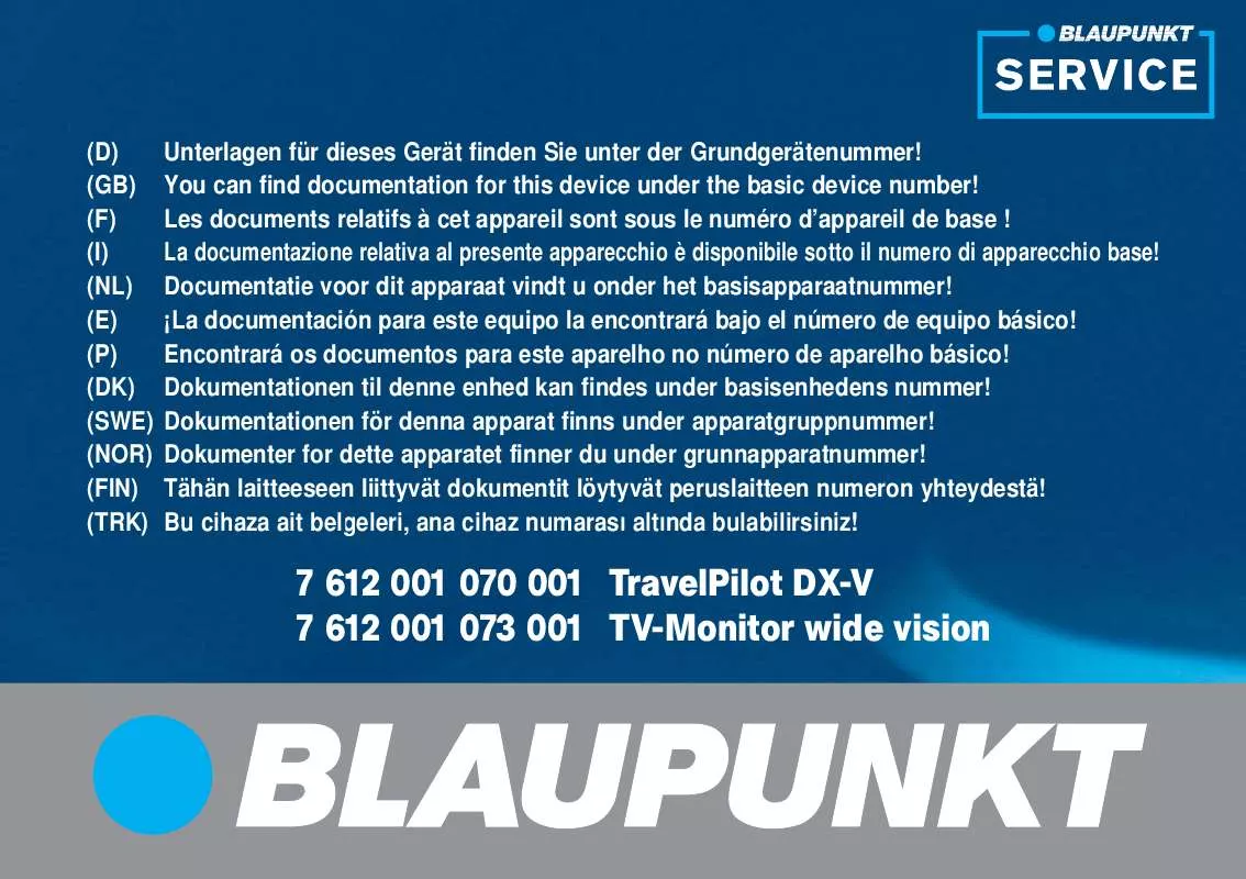 Mode d'emploi BLAUPUNKT TP DX-V TV SKANDINAVIEN