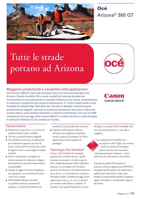 Mode d'emploi CANON OCE ARIZONA 360 GT