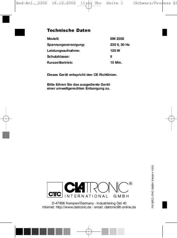 Mode d'emploi CLATRONIC EM 2302