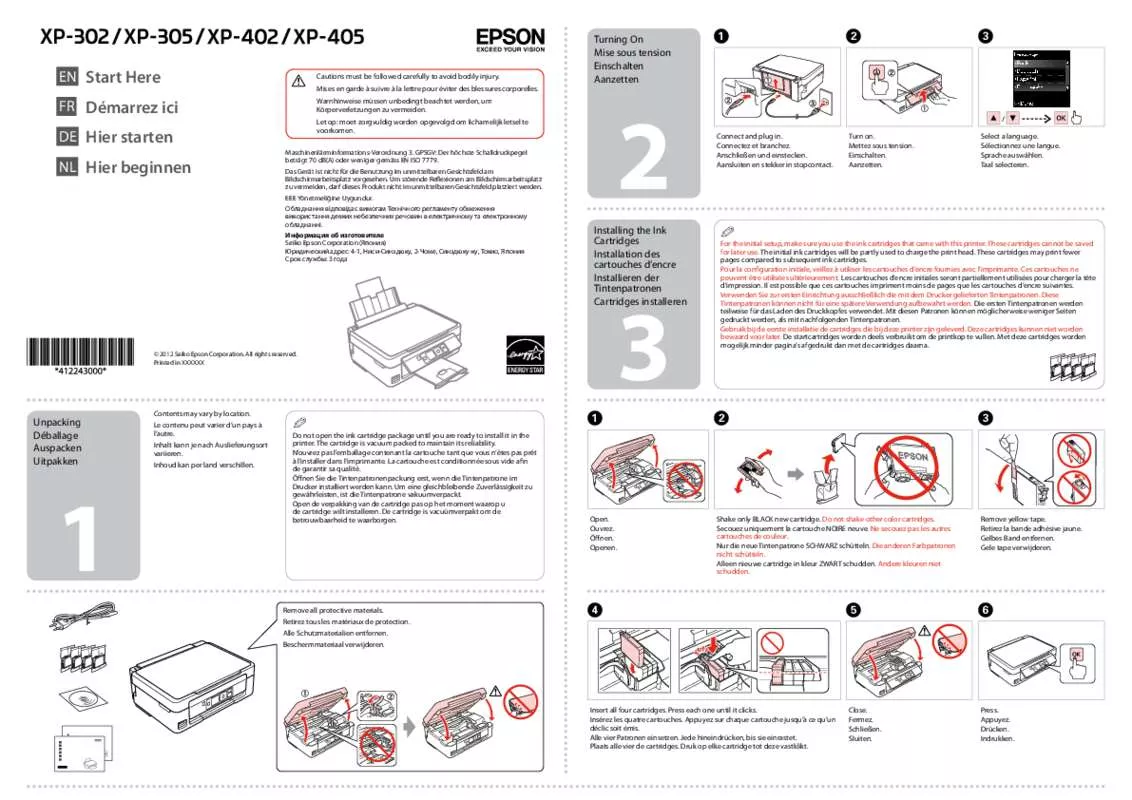 Mode d'emploi EPSON EXPRESSION HOME XP-405WH