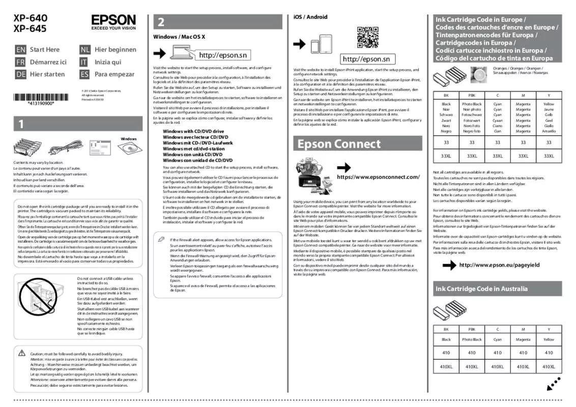 Mode d'emploi EPSON EXPRESSION PREMIUM XP-640