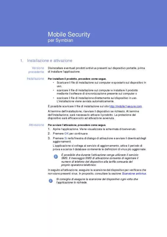 Mode d'emploi F-SECURE MOBILE SECURITY 3.1 FOR SYMBIAN
