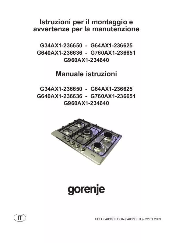 Mode d'emploi GORENJE G34AX1-236650