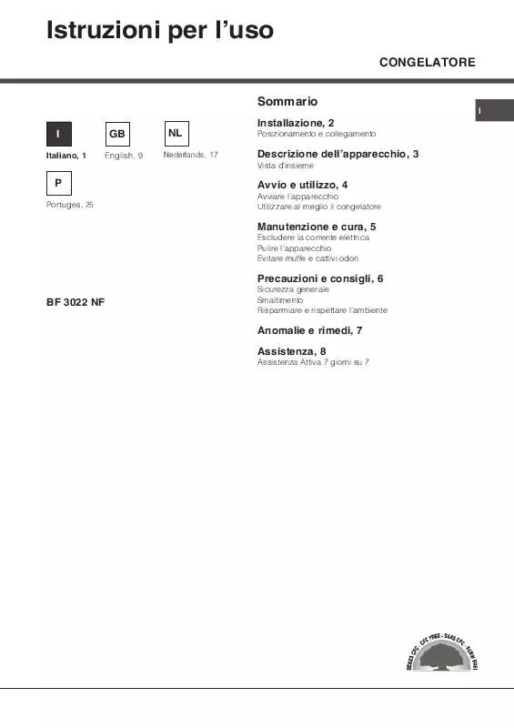 Mode d'emploi HOTPOINT BF 3022 NF