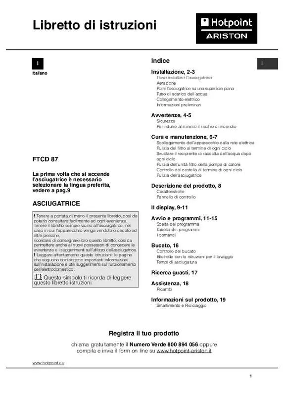 Mode d'emploi HOTPOINT FTCD 871 6HY1 P