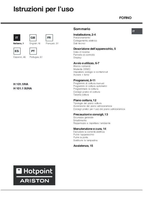 Mode d'emploi HOTPOINT H 101.1 IX/HA