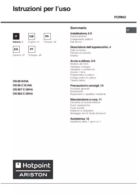 Mode d'emploi HOTPOINT OS 99 C IX/HA