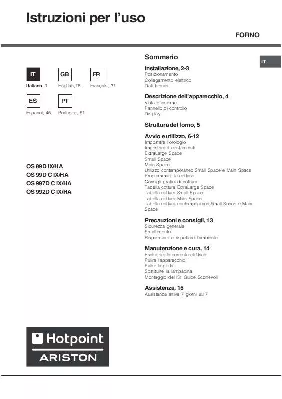 Mode d'emploi HOTPOINT OS 992D C IX/HA