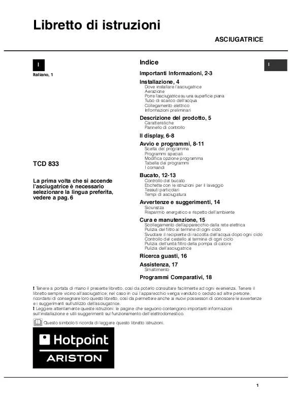 Mode d'emploi HOTPOINT TCD 833 6H/Z1