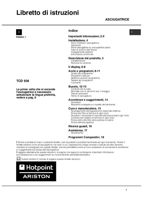 Mode d'emploi HOTPOINT TCD 934 6C/Z1