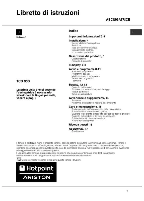 Mode d'emploi HOTPOINT TCD 93B 6H/Z