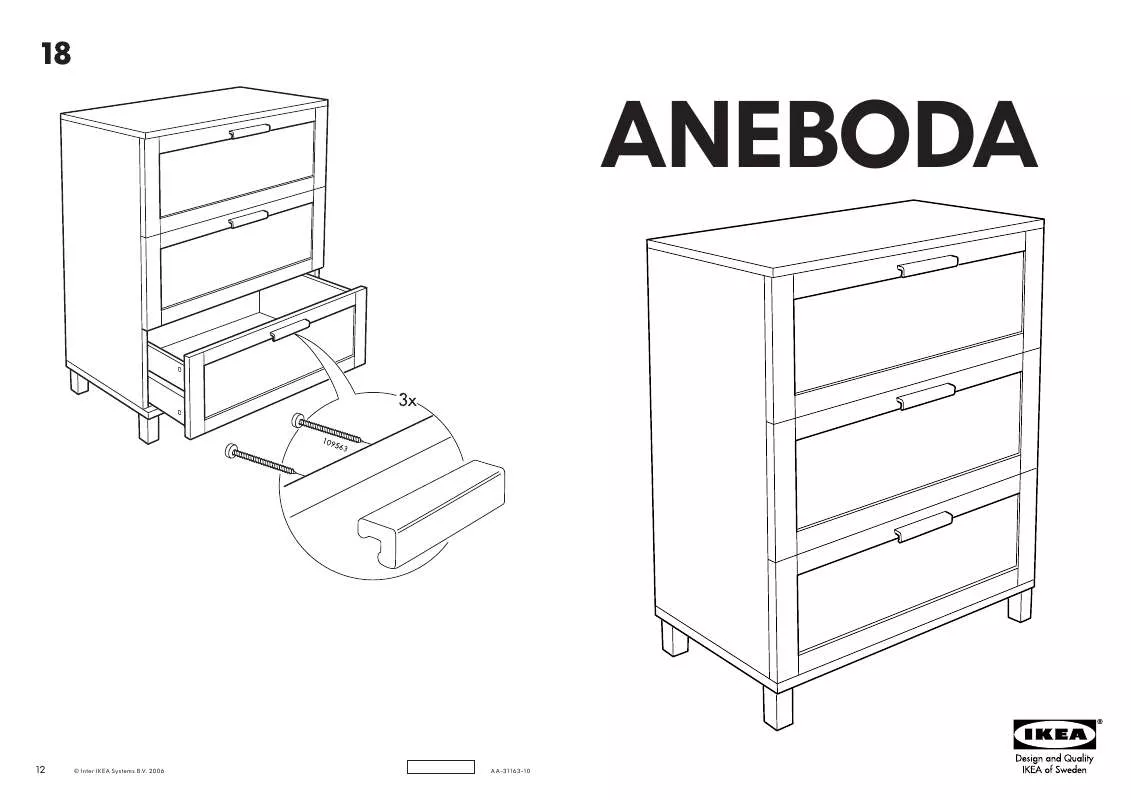 Mode d'emploi IKEA ANEBODA COMODINO 3 CASSETTI 80X100 CM