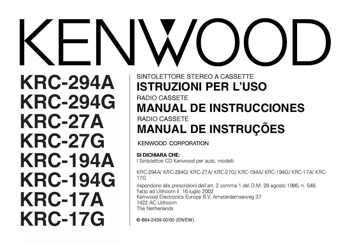 Mode d'emploi KENWOOD KRC-27A