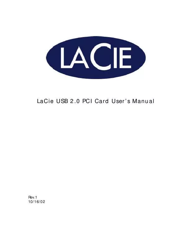 Mode d'emploi LACIE USB 2.0 PCI CARD
