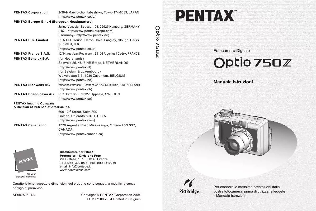 Mode d'emploi PENTAX OPTIO 750Z