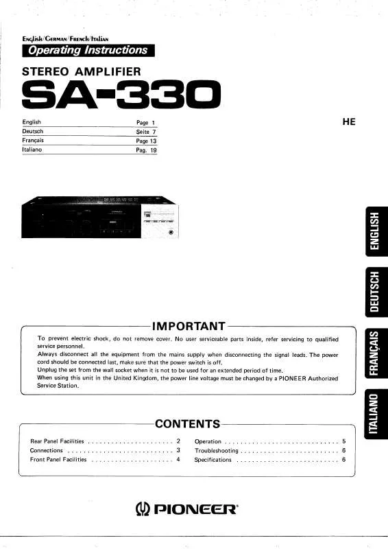 Mode d'emploi PIONEER SA-330