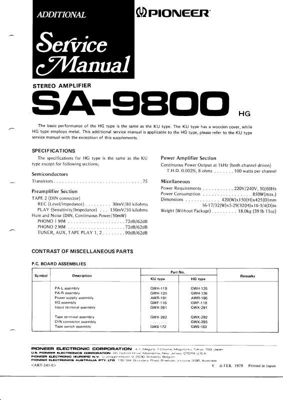 Mode d'emploi PIONEER SA-9800