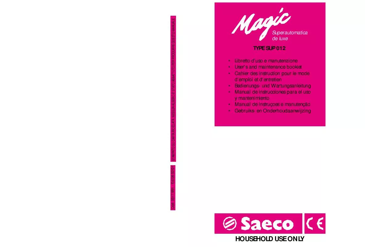 Mode d'emploi SAECO MAGIC SUPERAUTOMATICA DE LUXE TYPE SUP 012