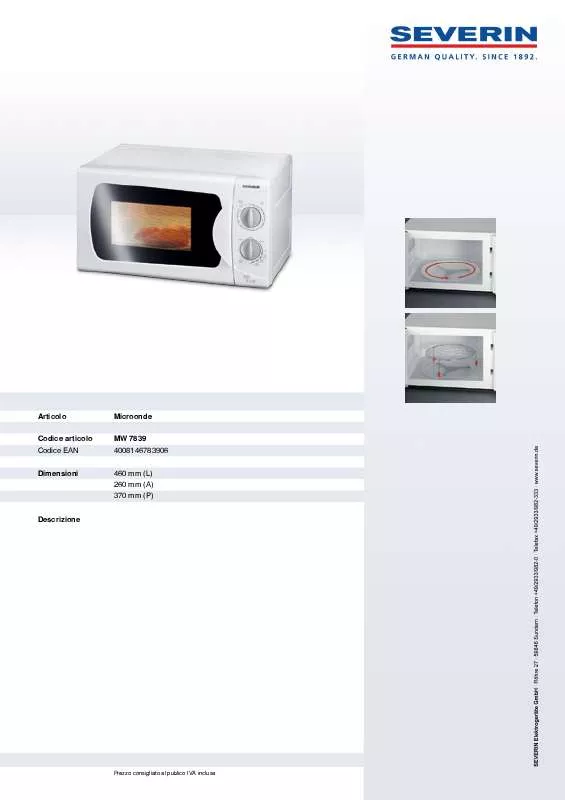 Mode d'emploi SEVERIN MIKROWELLE MIT GRILL MW 7839