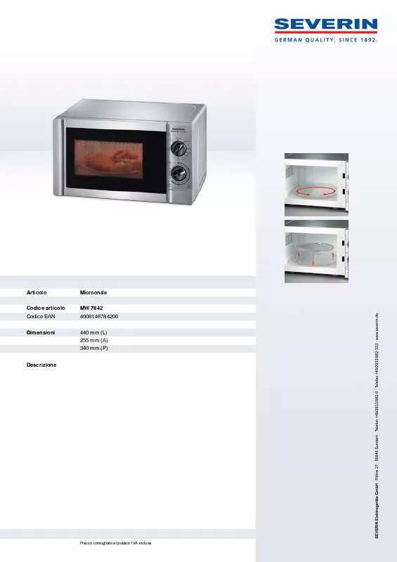 Mode d'emploi SEVERIN MIKROWELLE MIT GRILL MW 7842