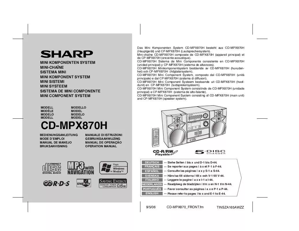 Mode d'emploi SHARP CD-MPX870H