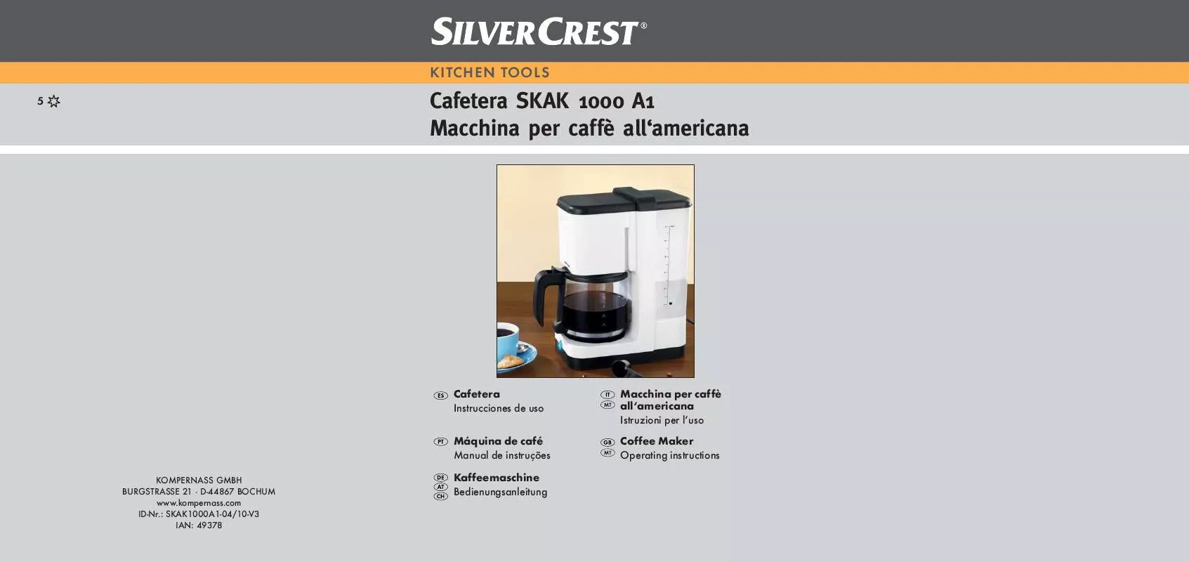Mode d'emploi SILVERCREST SKAK 1000 A1 COFFEE MAKER