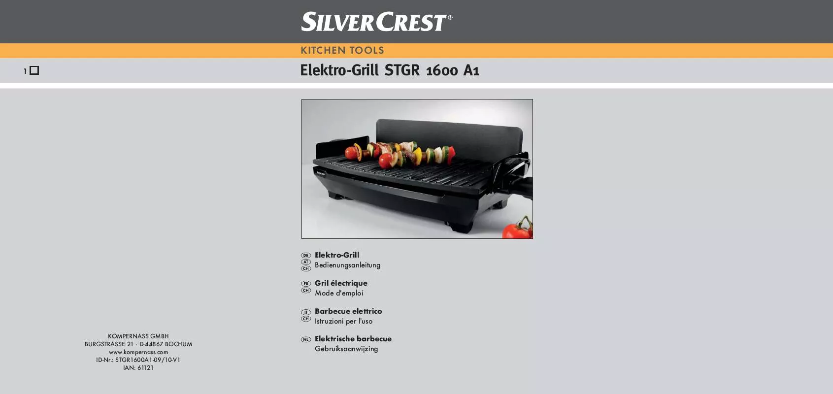 Mode d'emploi SILVERCREST STGR 1600 A1 ELECTRIC GRILL