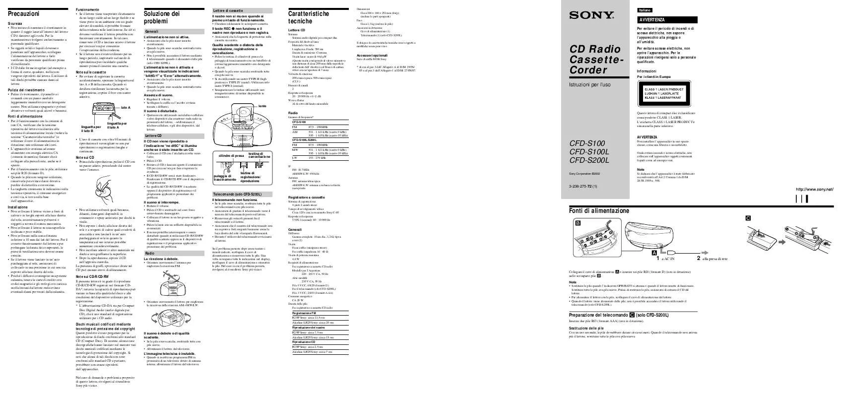 Mode d'emploi SONY CFD-S100L