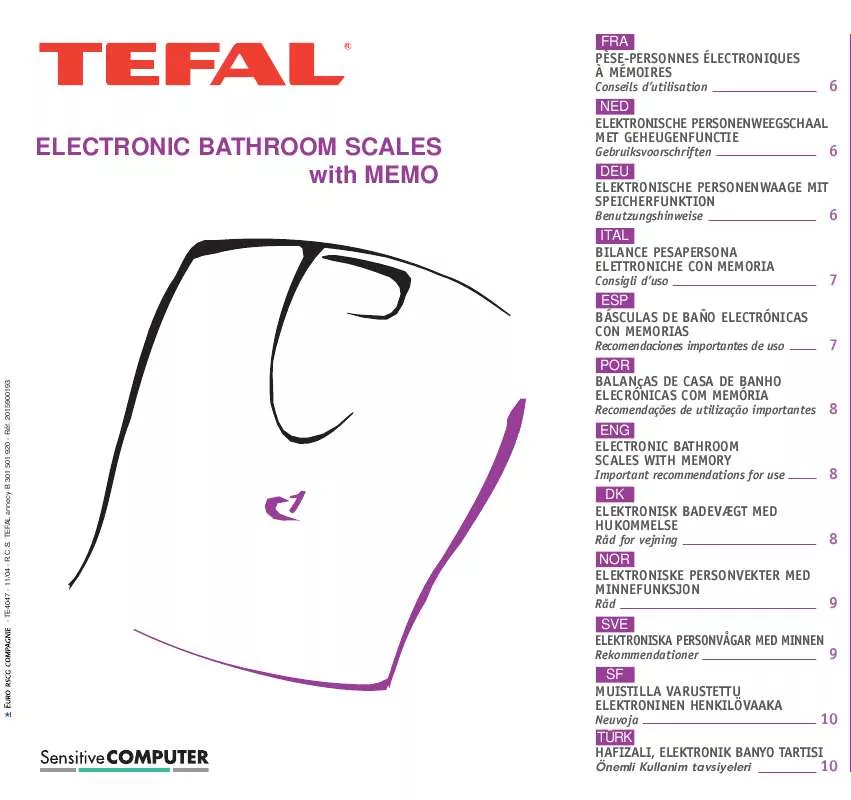Mode d'emploi TEFAL ELECTRONIC BATHROOM SCALES WITH MEMO