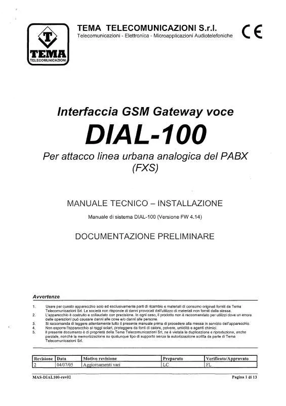 Mode d'emploi TEMA TELECOMUNICAZIONI DIAL-100