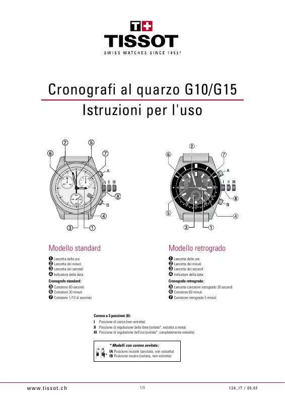 Mode d'emploi TISSOT CRONOGRAFI AL QUARZO G15