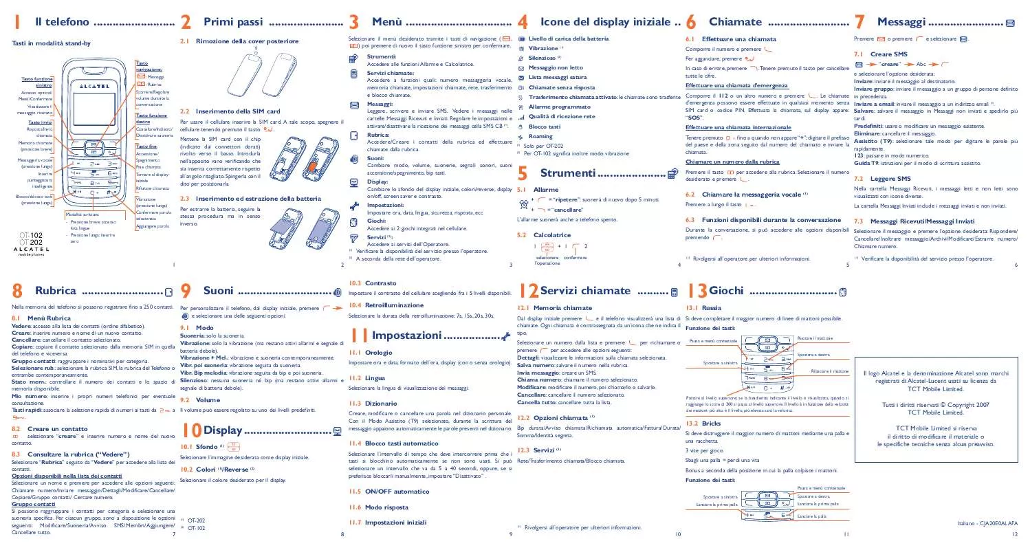 Mode d'emploi ALCATEL OT-102A