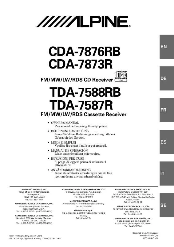 Mode d'emploi ALPINE CDA-7873R