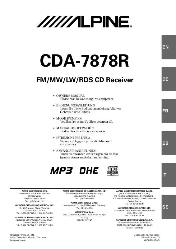 Mode d'emploi ALPINE CDA-7878R