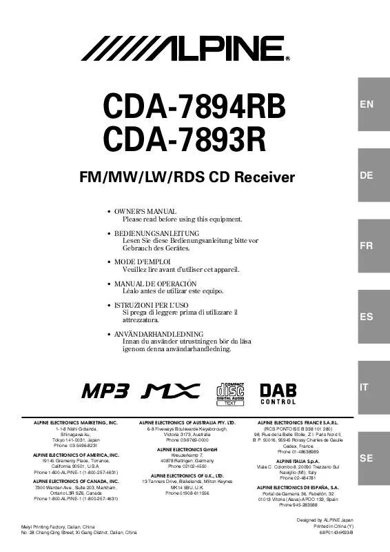 Mode d'emploi ALPINE CDA-7893R