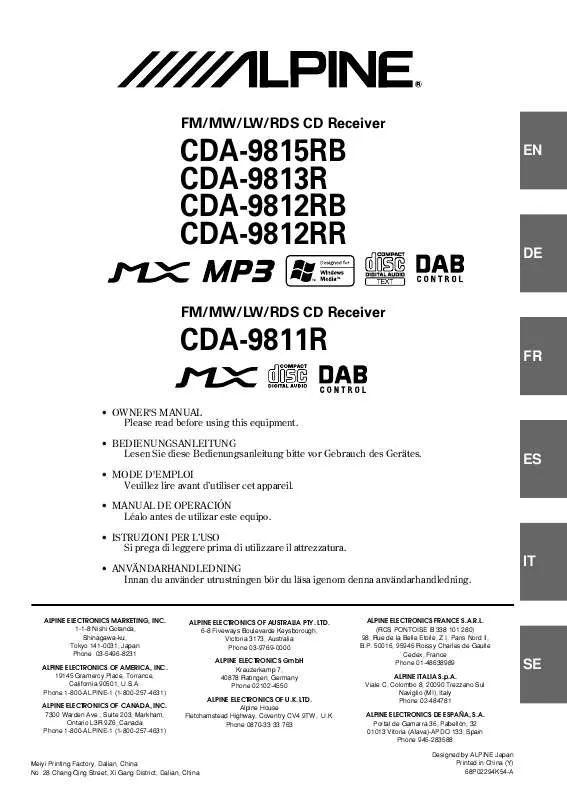 Mode d'emploi ALPINE CDA-9812RR