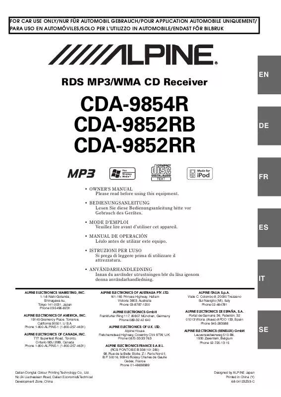 Mode d'emploi ALPINE CDA-9854R