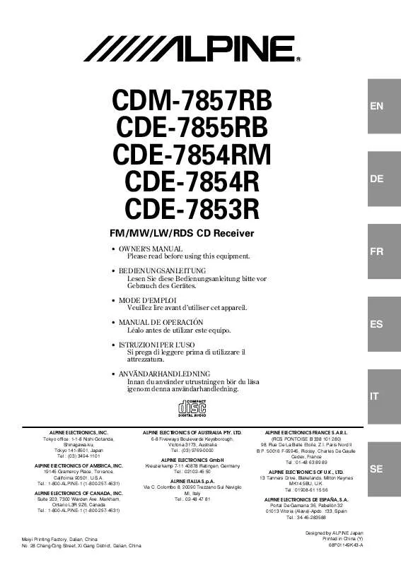 Mode d'emploi ALPINE CDE-7854R