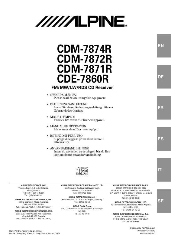 Mode d'emploi ALPINE CDE-7860R