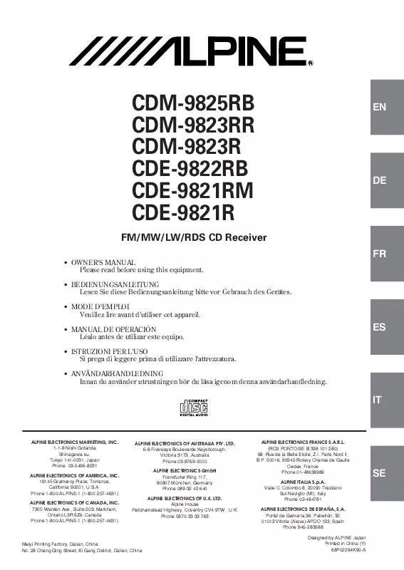 Mode d'emploi ALPINE CDE-9822RB