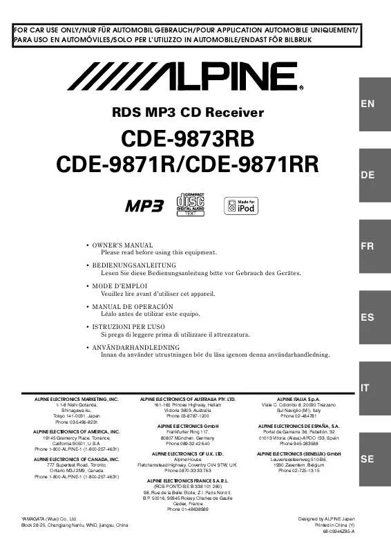 Mode d'emploi ALPINE CDE-9871R