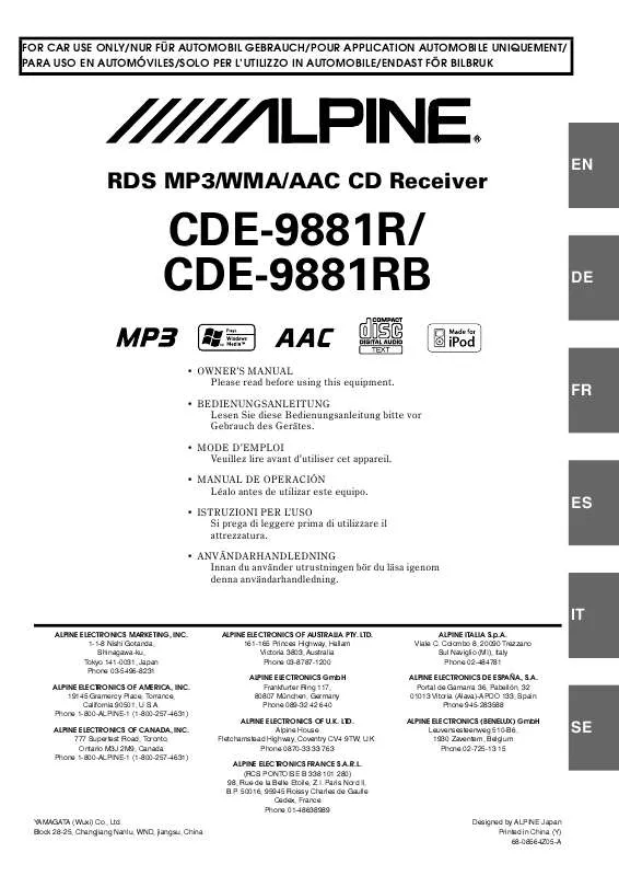 Mode d'emploi ALPINE CDE-9881R