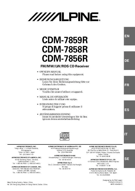 Mode d'emploi ALPINE CDM-7859RB