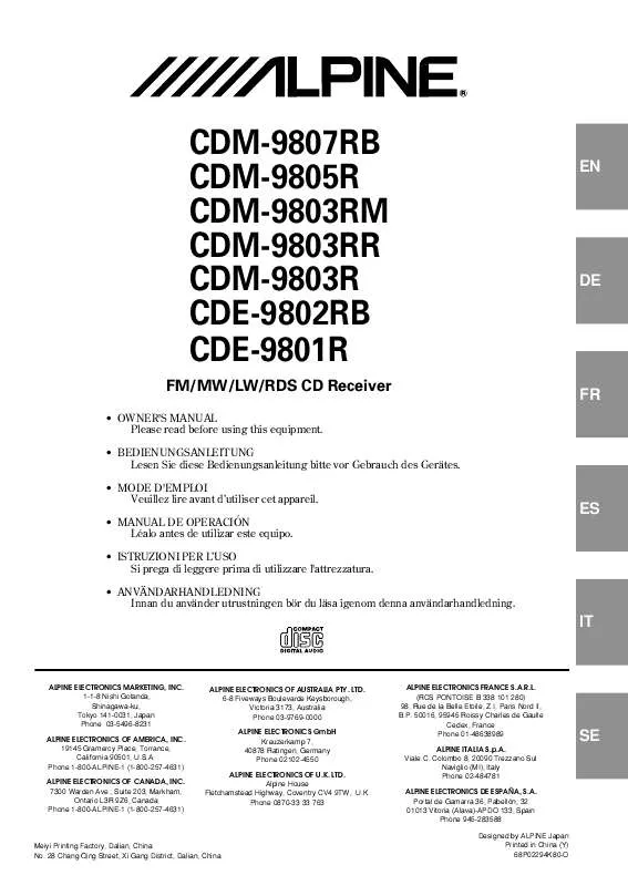 Mode d'emploi ALPINE CDM-9803RR